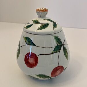 Vintage Italy Ceramic Cherry Design Lidded Sugar Bowl Hand-Painted Without Spoon